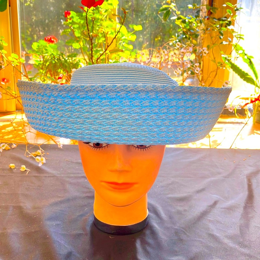 Chic Lt.Blue Straw 4 Ways Style Poly Hat